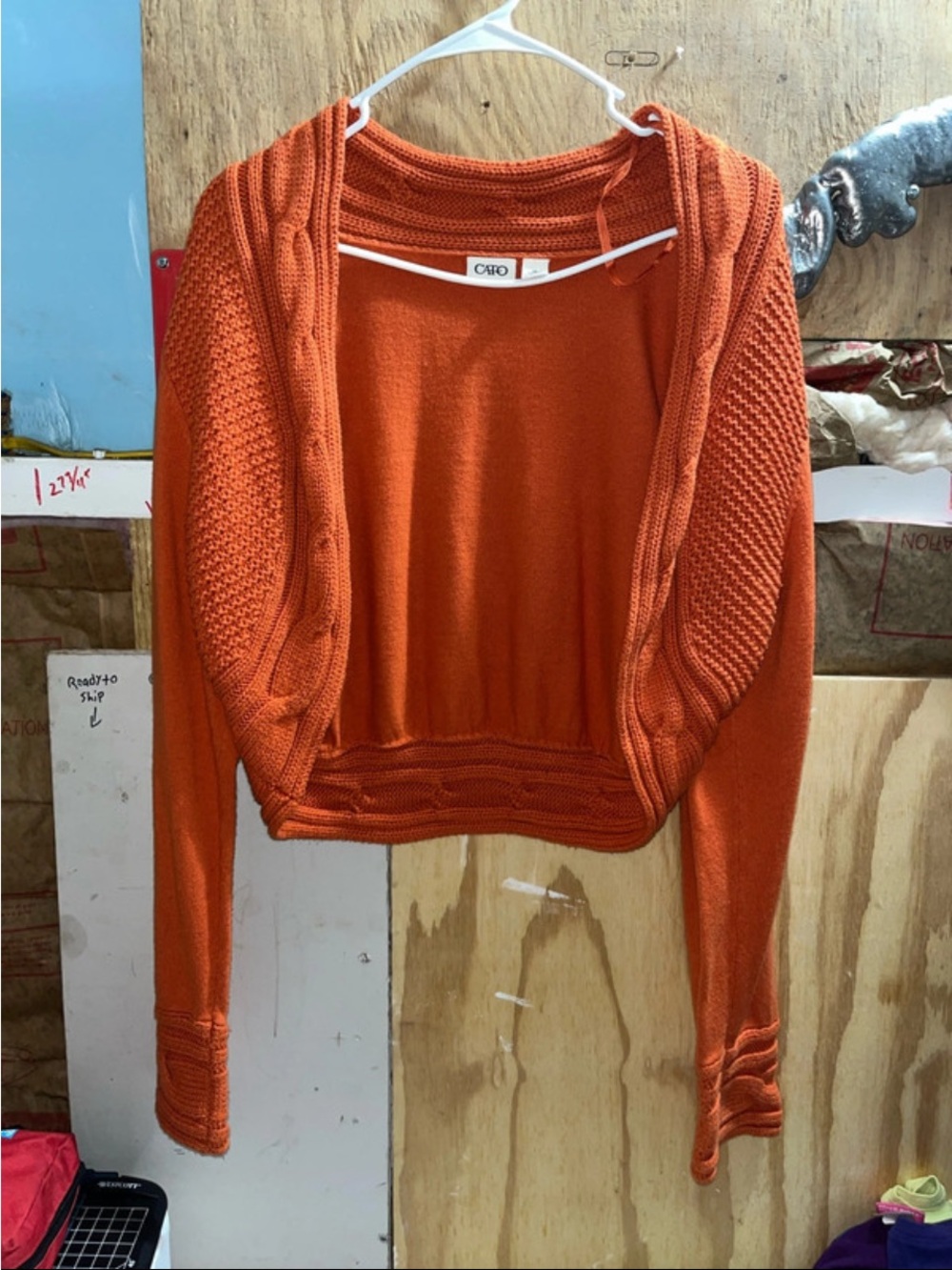 Cato Orange Cropped Open-Front Knit Shrug